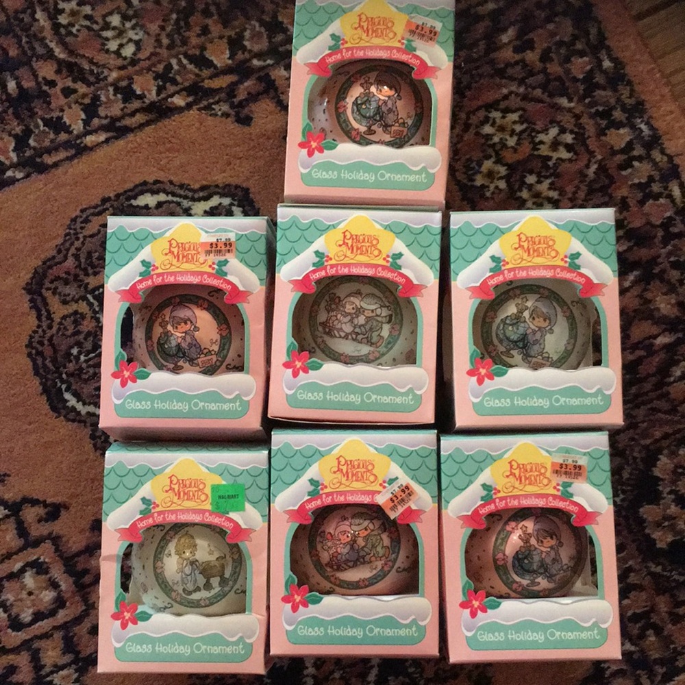 Seven Glass Precious Moments Ornaments